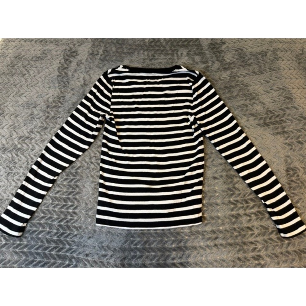 Gap Favorite Tee Womens Medium Black White Striped Long Sleeve Crewneck Top 0299 - Picture 2 of 3